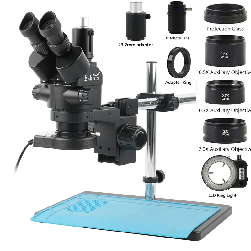 Trinocular Stereo Microscope 7X-45X - Conjunto de Microscópio Trinocular Estéreo Industrial