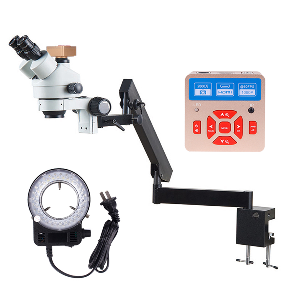 Trinocular Stereo Microscope 7X-45X - Braçadeira de Fixação Flexível para Microscópio