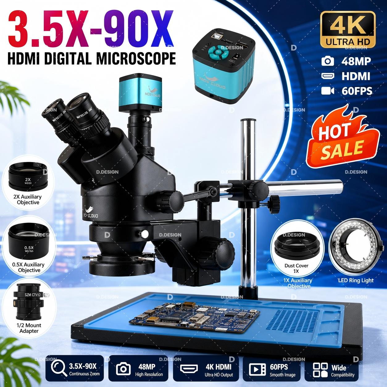 Simul-Focal Industrial Microscope 4K Hdmi - Microscópio Trinocular Estéreo Industrial Simul Focal