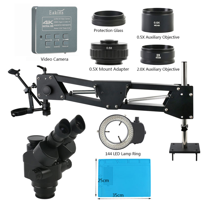 Simul-Focal Industrial Microscope 4K Hdmi - Microscópio Trinocular Estéreo Industrial, Zoom 3.5X-90X,