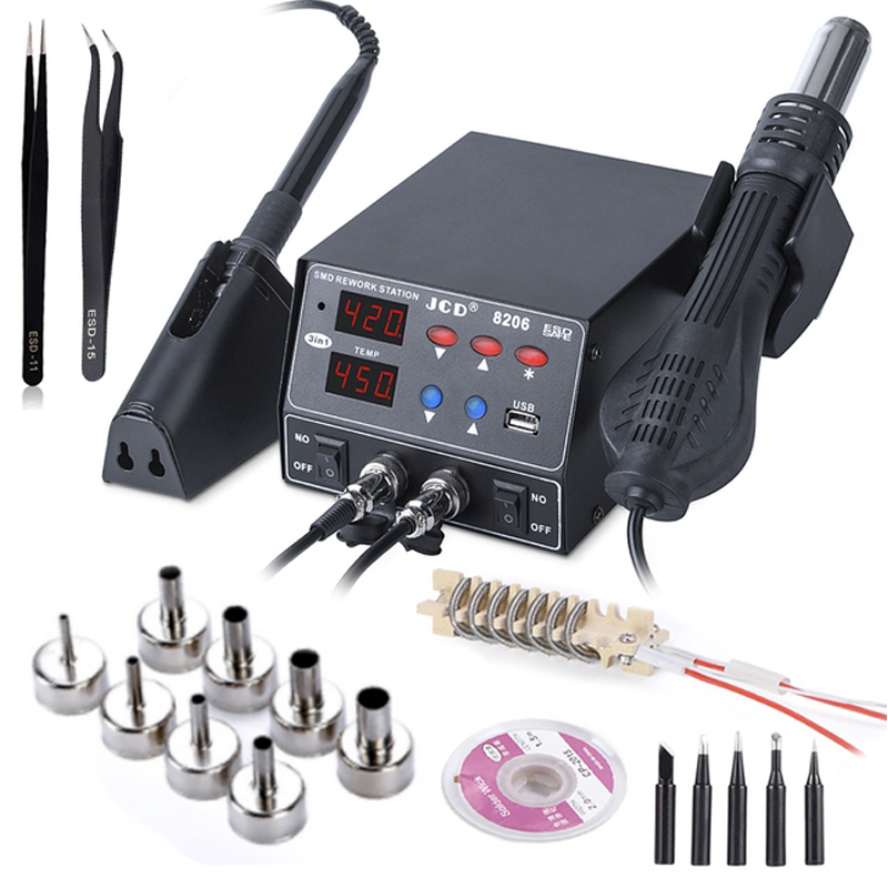 2 In 1 Soldering Rework Station 750W - Estação de Solda Digital JCD 8206