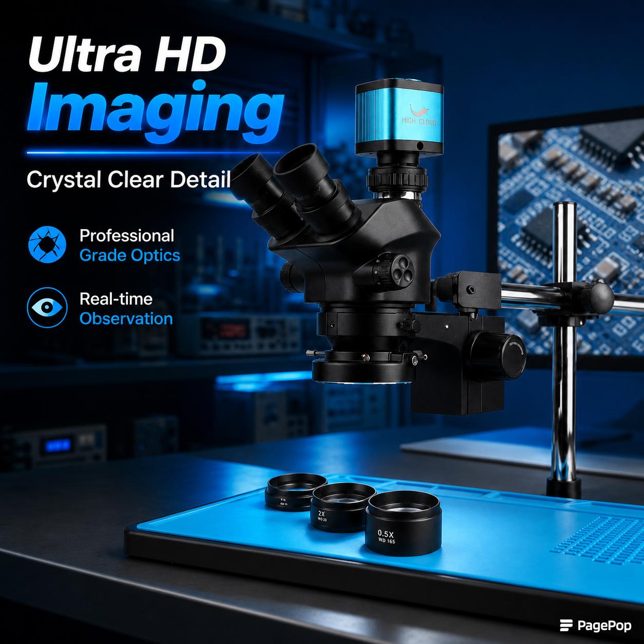 Simul-Focal Industrial Microscope 4K Hdmi - Microscópio Trinocular Estéreo Ajustável Simul Focal