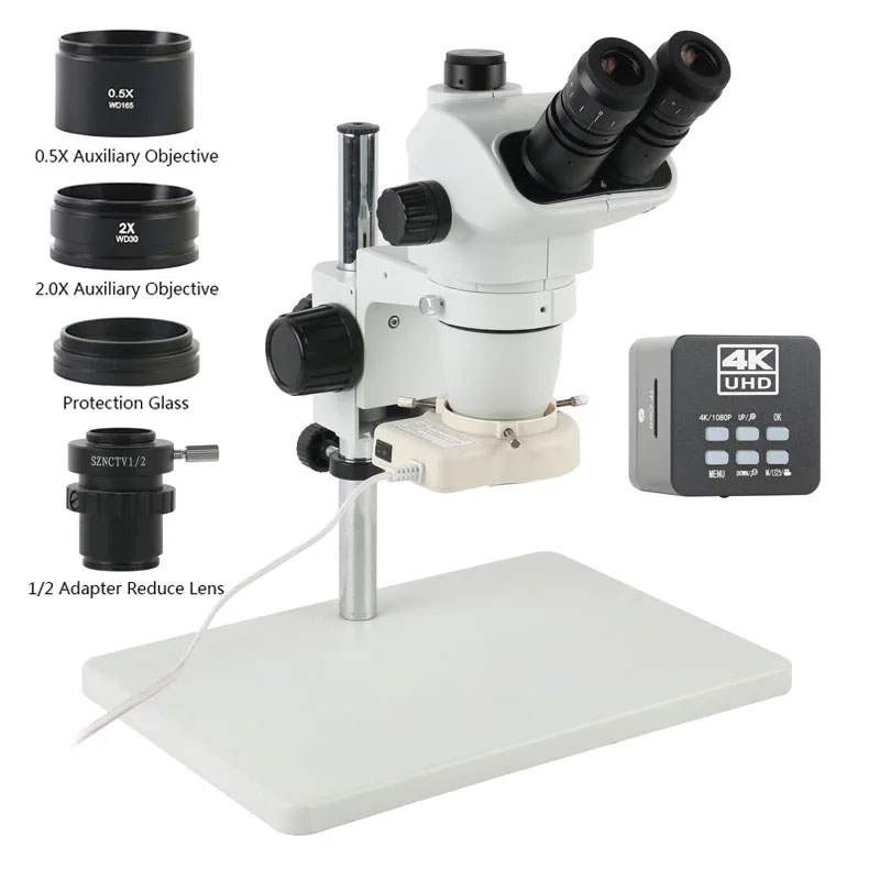 Simul-Focal Industrial Microscope 4K Hdmi - Microscópio Estéreo Trinocular Simul-Focal 6.7X45X 3.5X