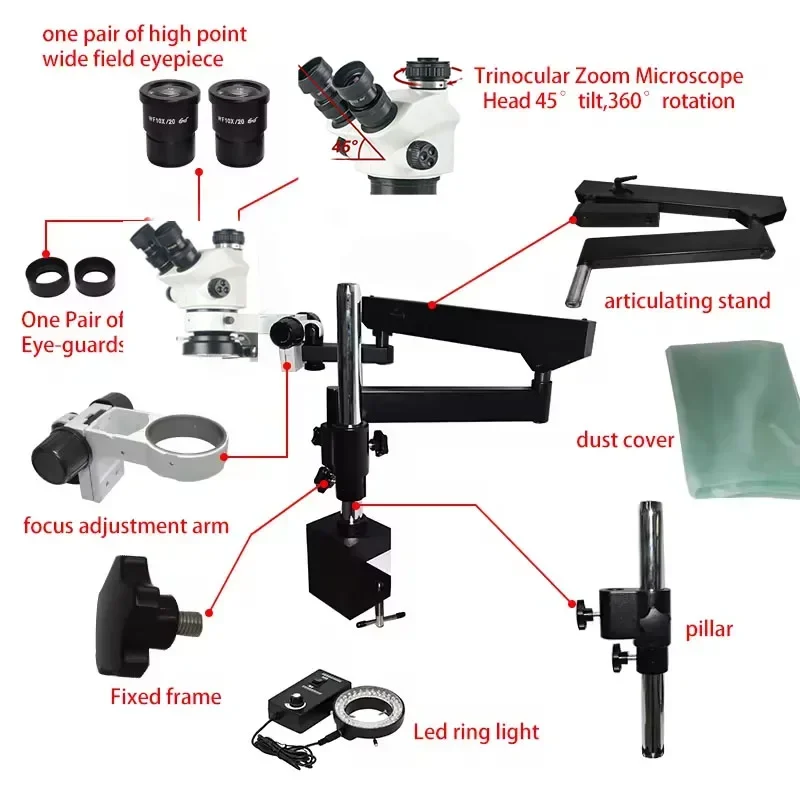 Novo Microscópio Estéreo Trino - Articulating Arm Boom Stand Microscope avaliação e preço