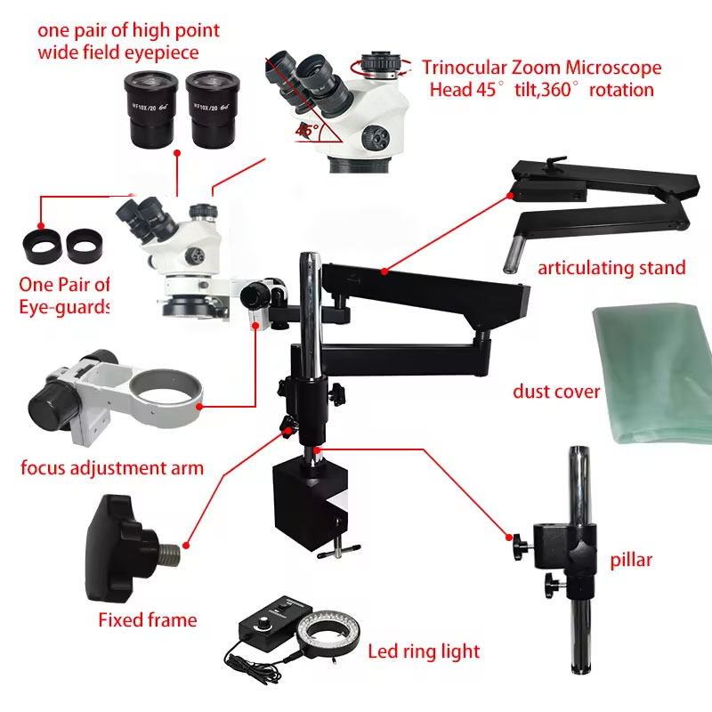 Braço articulado flexível, sup - Articulating Arm Boom Stand Microscope avaliação e preço
