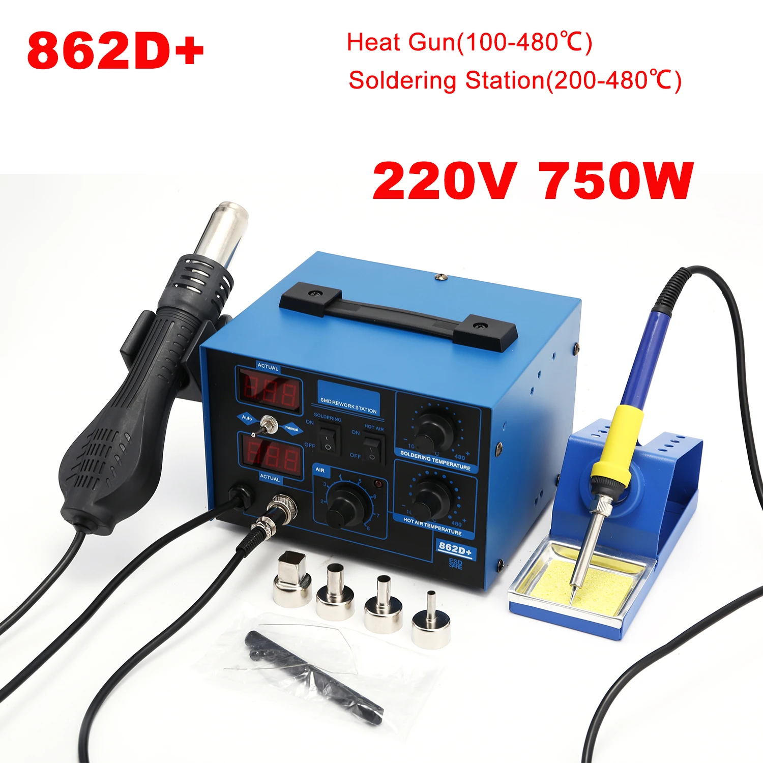 Estação de solda 862D+ 2 em 1, - 2 In 1 Soldering Rework Station 750W avaliação e preço